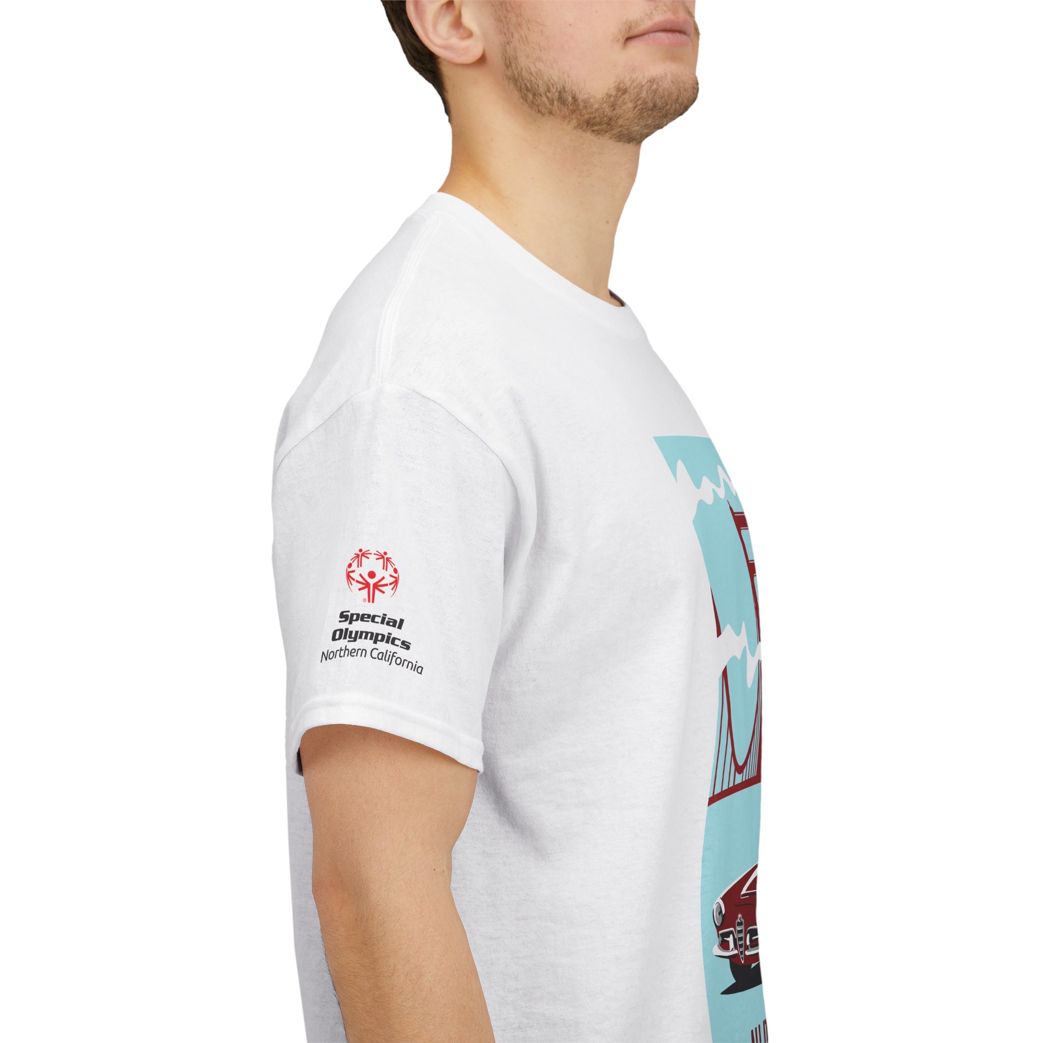 White All Italian Day shirt sleeve with Special Olympics Northern California logo